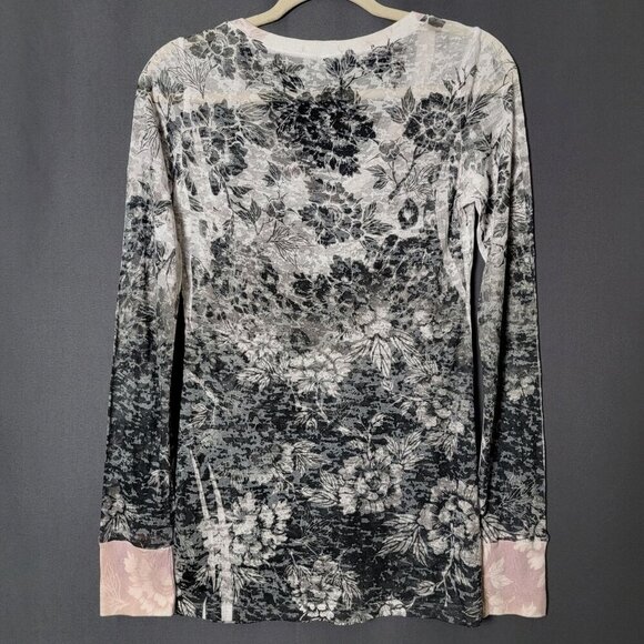 T Party Womens Y2K Floral Burnout Sheer Long Sleeve Fairy Grunge V-Neck Top M - Picture 6 of 12